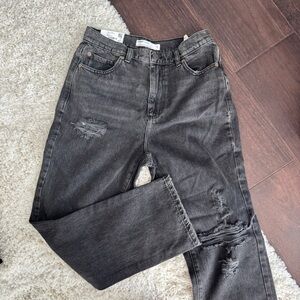 Garage Distressed Vintage Straight Leg Jeans - Washed Black